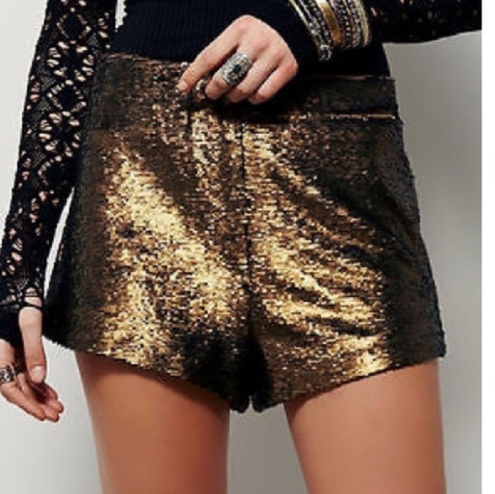Free People "Time to Shine" Gold shorts